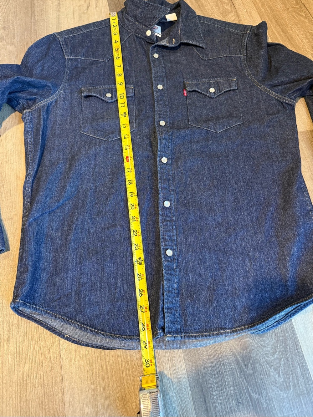 Levi's Barstow Western Denim Shirt Dark Blue Men's Large Pearl-Snap Button-Up - Picture 12 of 12